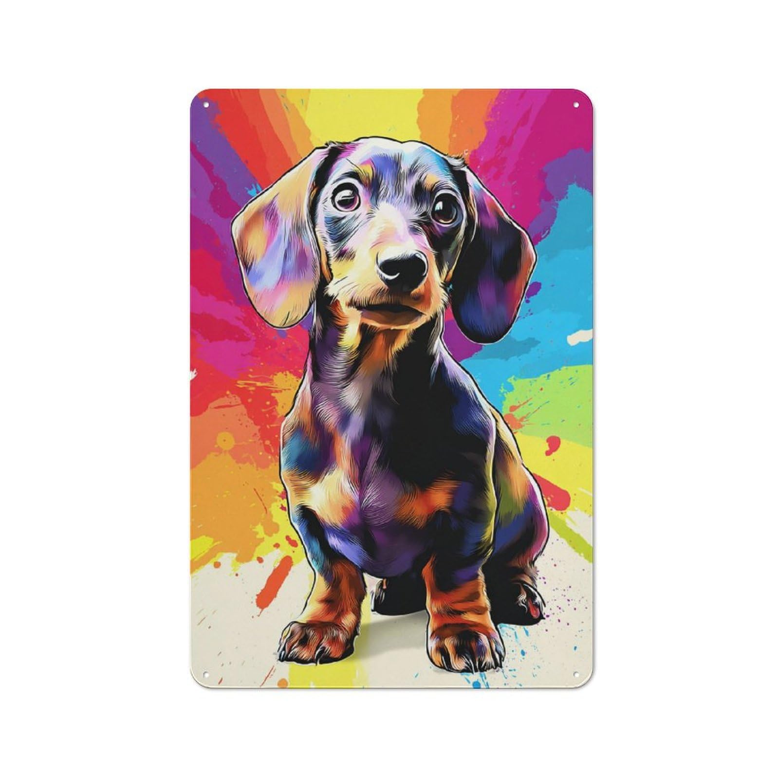 Junmoney Colorful Dachshund Portrait -2 Metal Wall Sign 30X20cm Featuring For Bar Or Restaurant, For Themed Interiors In Bars And Restaurants