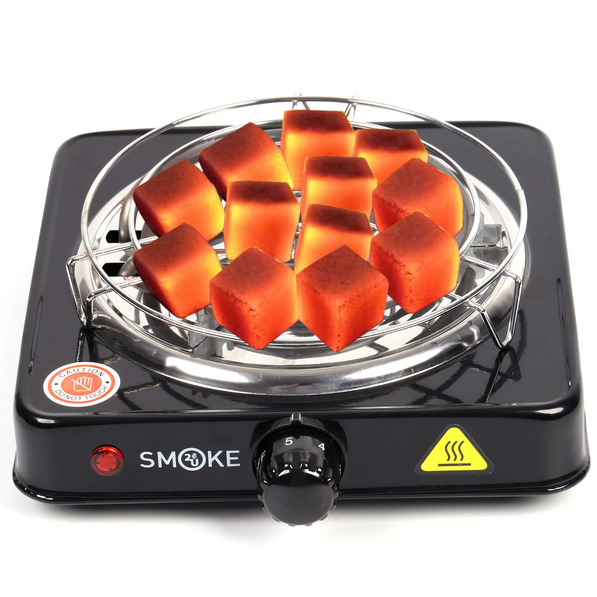 Turbo-Power - Encendedor de carbón eléctrico de 5 niveles (1000 W, parrilla de carbón, placa de cocción con espiral de acero inoxidable, rejilla de carbón, 2 kg, carbón para shisha y 100 boquillas