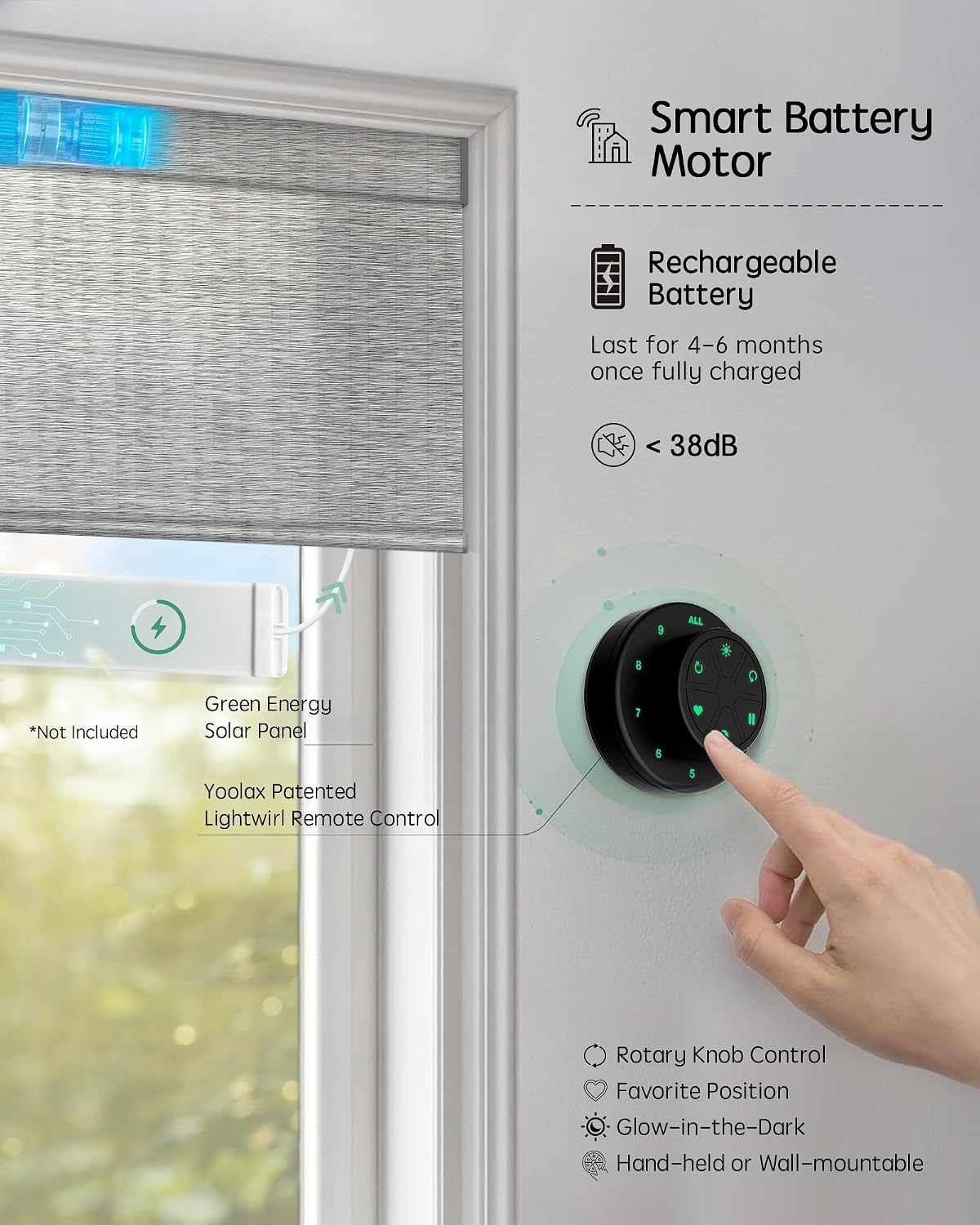 Yoolax Motorized Blinds with Remote, Light Filtering Smart Blinds Work with Alexa, Google, Automatic Roller Shades for Windows, Custom Electric Shades for Living Room Office (V-Jungle Greyish White)