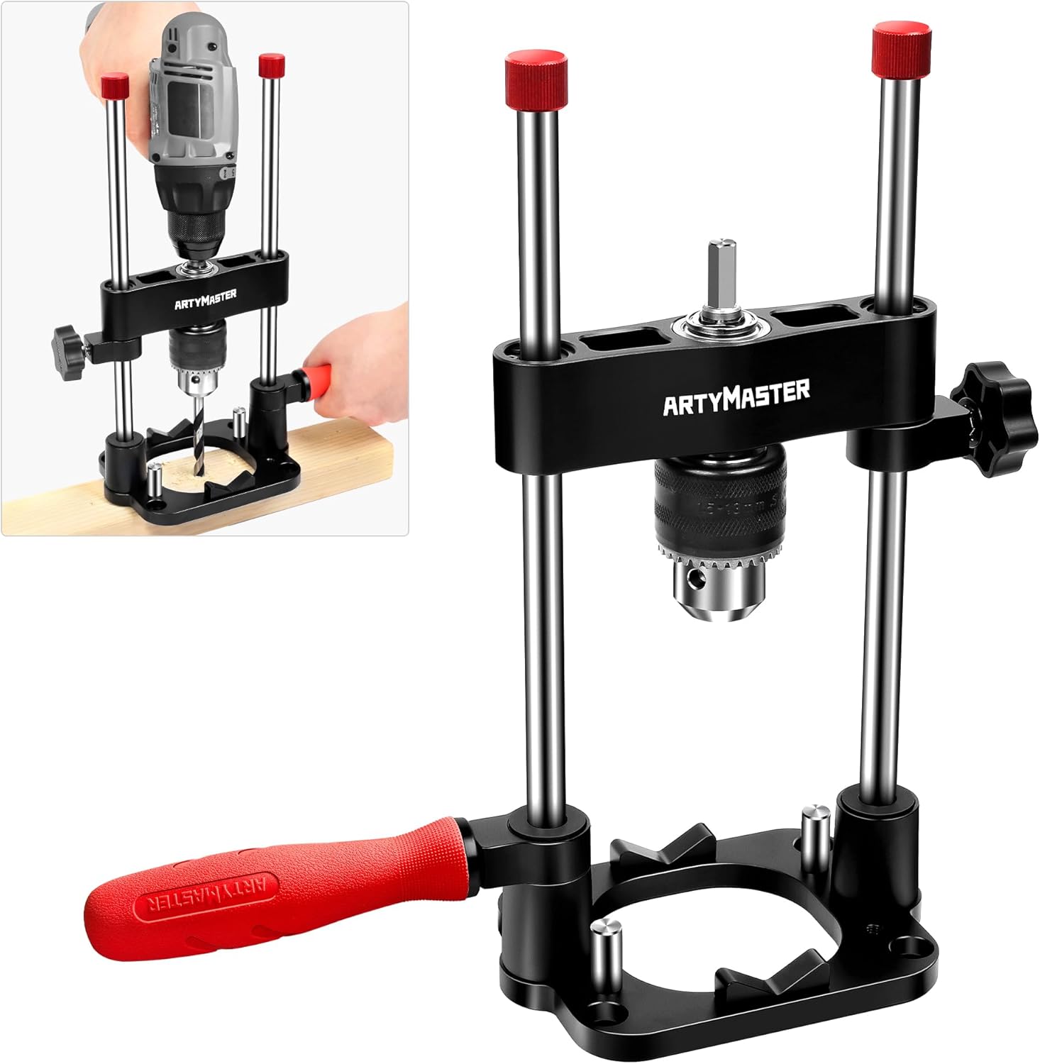Portable Drill Guide for Straight Holes – Precision Drilling Jig with Chuck Key, Drill Guide Attachment, Portable Drill Press Adapter for Woodworking, WT116A