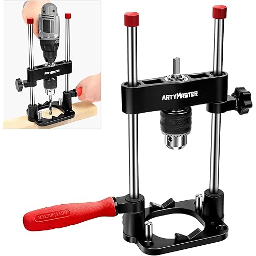 Portable Drill Guide for Straight Holes, Portable Drill Press Adapter for Hand Drill, Stable & Accurate, Includes Chuck Key, Drill Straight Hole Jig for Woodworking, DIY WT116A