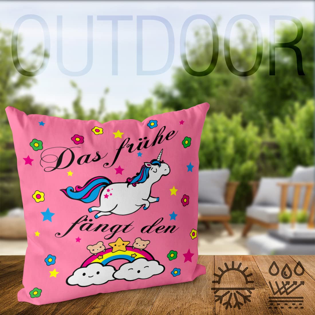 VOIDas frühe Einhorn fängt den Regenbogen Kissenbezug Kissenhülle Outdoor Indoor, Kissen Größe:60 x 60 cm