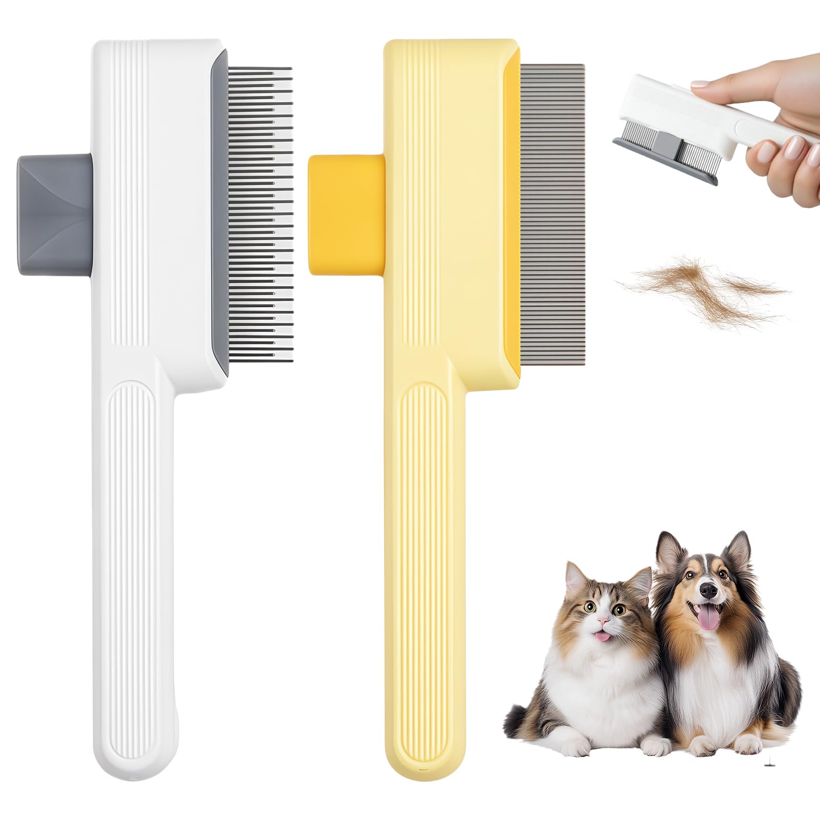 OIHCAZ Flea Comb for Cats Dogs 2PCS Cat Brush with Release Button and Stainless Steel Teeth