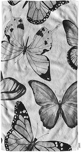 oFloral Toallas de mano de mariposas grises paños de algodón elegante monocromo naturaleza cómodas toallas suaves súper absorbentes para baño playa