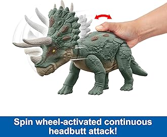 Mattel Jurassic World Gigantic Trackers Triceratops Dinosaur Action Figure, Large Species Toy, Headbutt Attack, Evolved Horn Feature, Digital Play