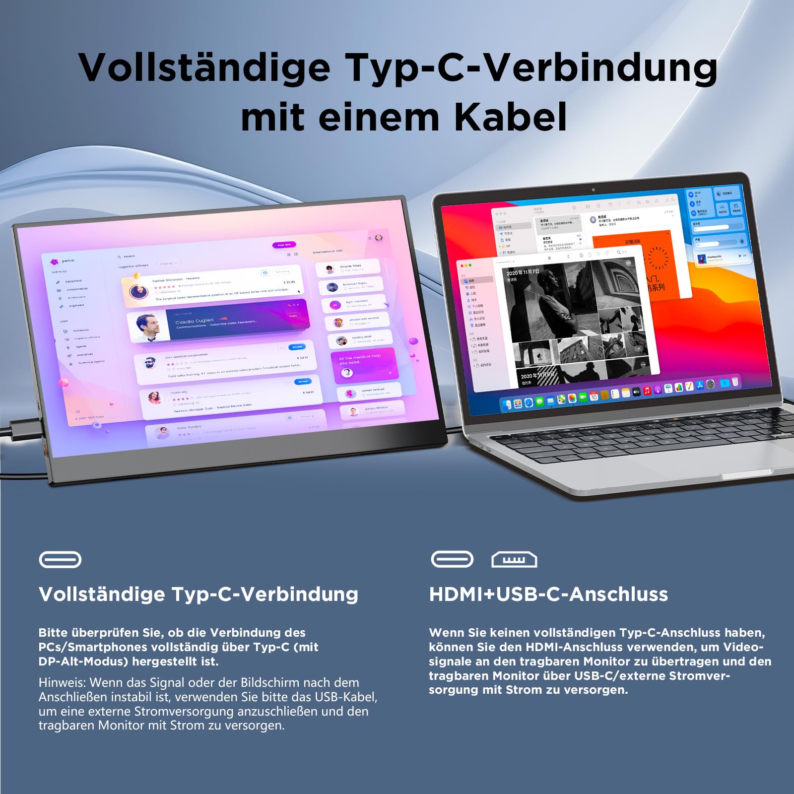 15,6'' Portable Monitor, 1080P FHD Tragbarer Monitor mit Ständer, Mobiler Monitor IPS Bildschirm mit Lautsprechern, Ultra-Dünner Zweitbildschirm für Laptop/PC/Mac/PS4/Switch-USB-C & HDMI Anschluss