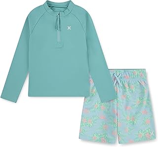 Unisex Kids Baby and Toddler Long Sleeve Rash Guard Swim Suit 2-Piece Outfit Set