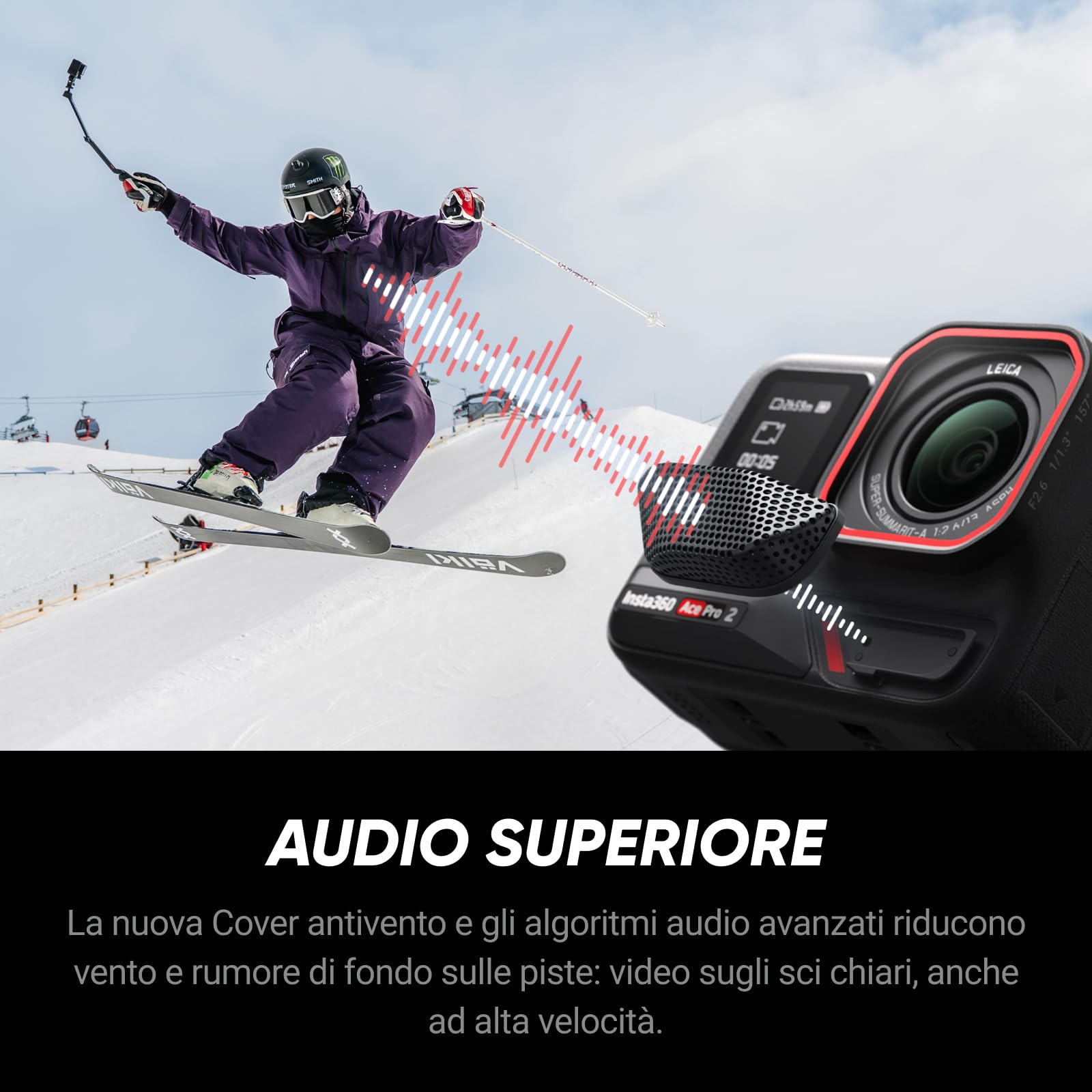 Insta360 Ace Pro 2 Pack Sci - Action Cam Impermeabile in 8K co-ingegnerizzata con Leica, sensore 1/1.3", doppio chip IA, superba in bassa luce, audio superiore.