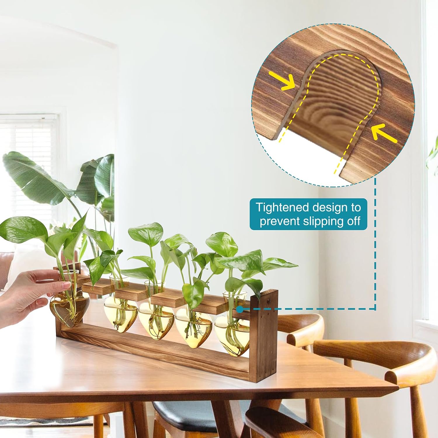 Plant Terrarium Hanging Propagation Stations Gift for Women Air Plants Holder with Wooden Stand Heart Glass - Image 2