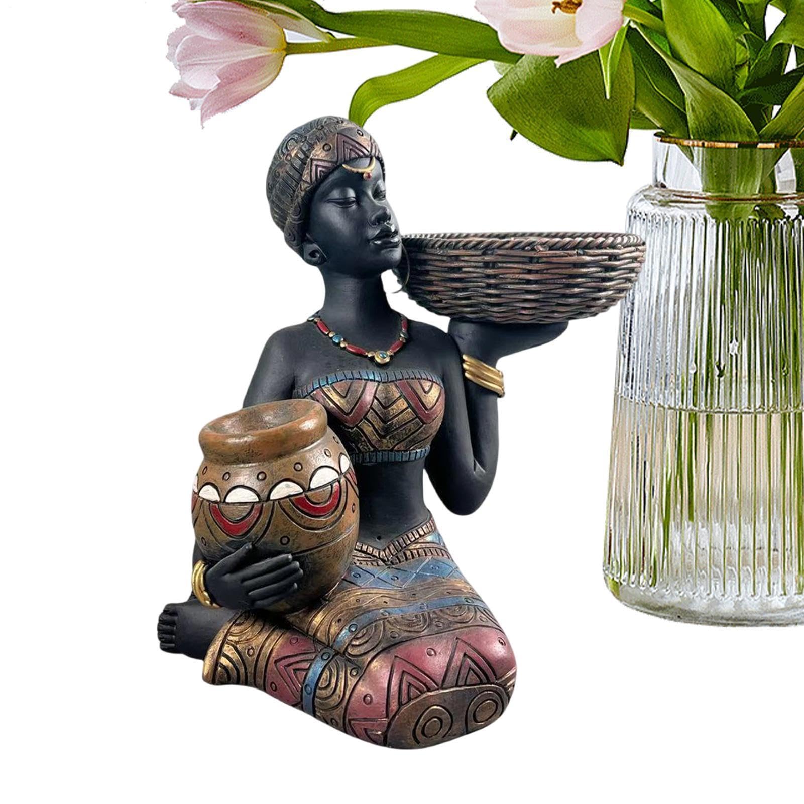Figurine Africane per Arredamento Casa Donna Seduta con Figurine da Tavolo | Arredamento domestico africano per le Gallerie Negozi gli Ingressi gli Scaffali Tavoli le Scrivanie Posti