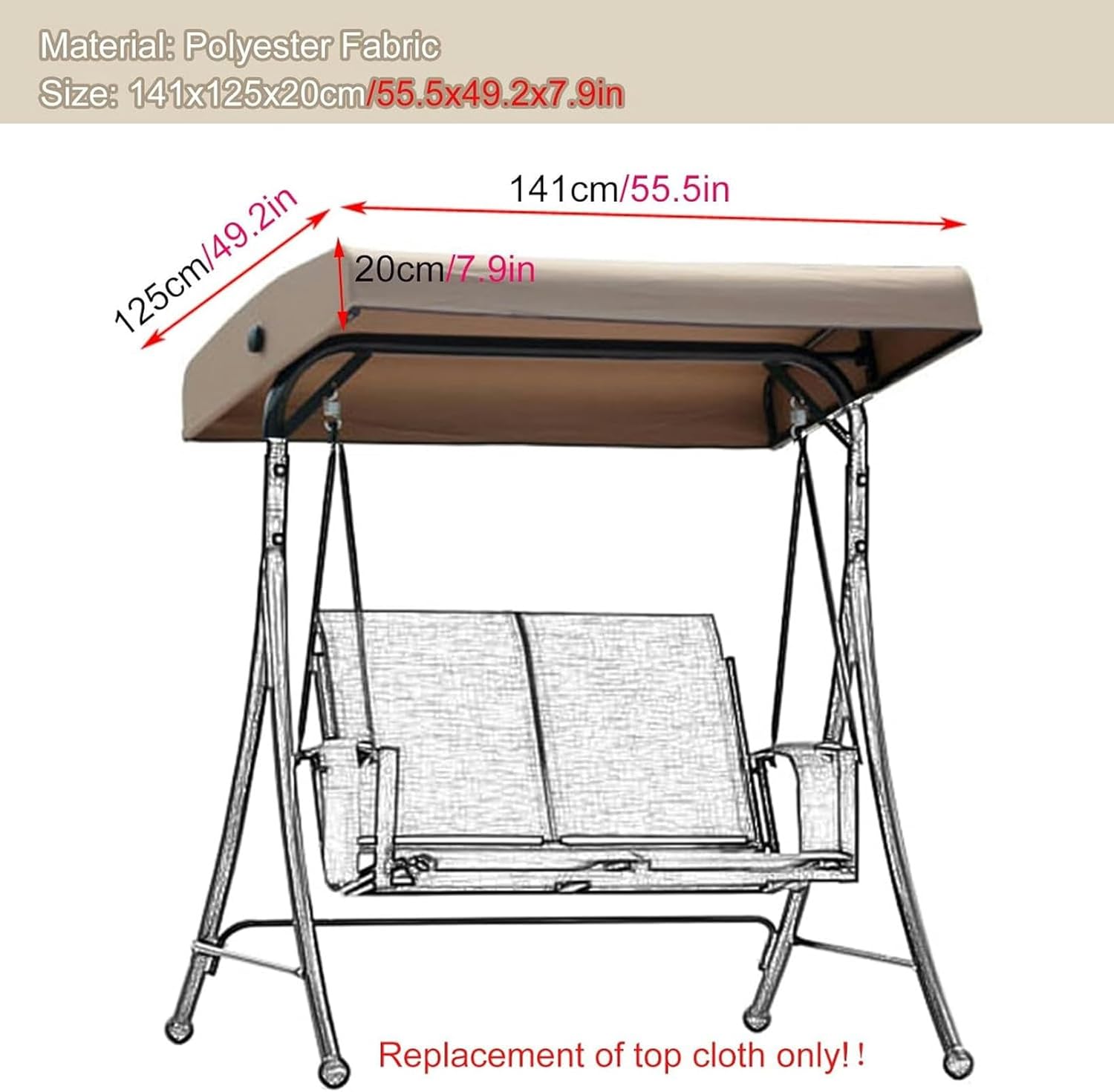 Wzglod Garden Swing Set Replacement Tarp Cover Only, Rip Proof Garden Hammock Top Cover for Outdoor Patio Yard Park Deck Seat Poolside Furniture, Foldable Porch Glider Swing Cover/Cloth-Garden