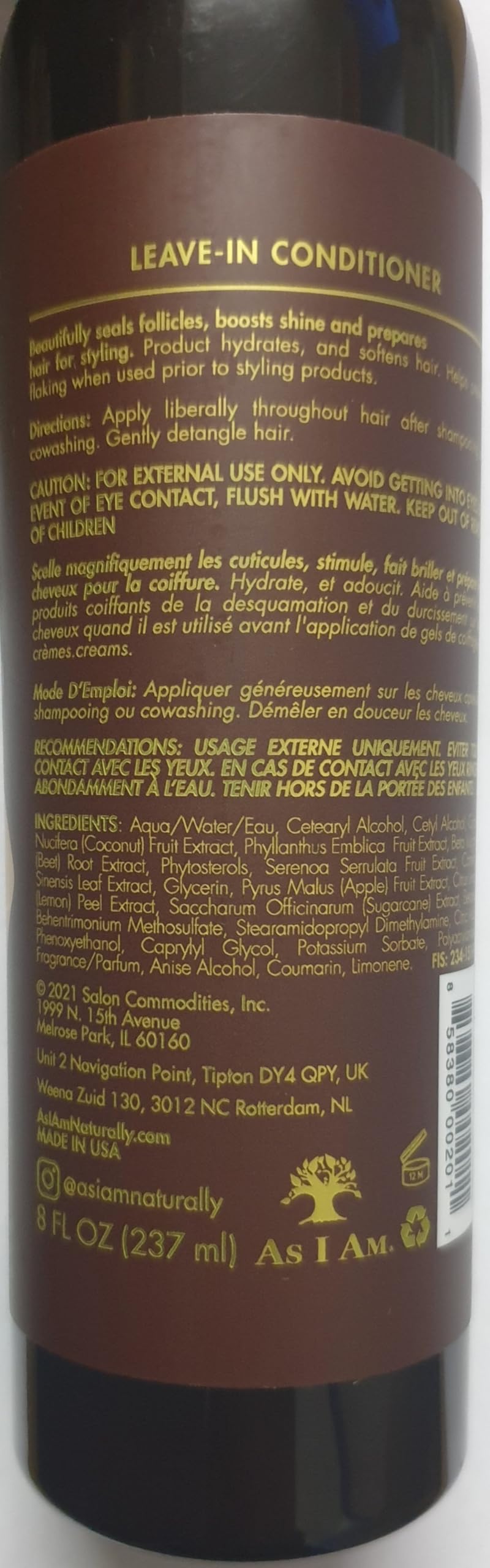 As I Am Naturally - Lot de 3 soins capillaires - cowash à la coco 454 g/après-shampoing sans rinçage 237 ml/crème hydratante DoubleButter 227 g