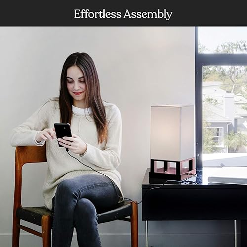 Miniatura 8 de Brightech Maxwell - Juego de 2 lámparas de pie y mesa, moderna lámpara de pie con cajones y lámpara de mesita de noche con puerto USB, perfecta para