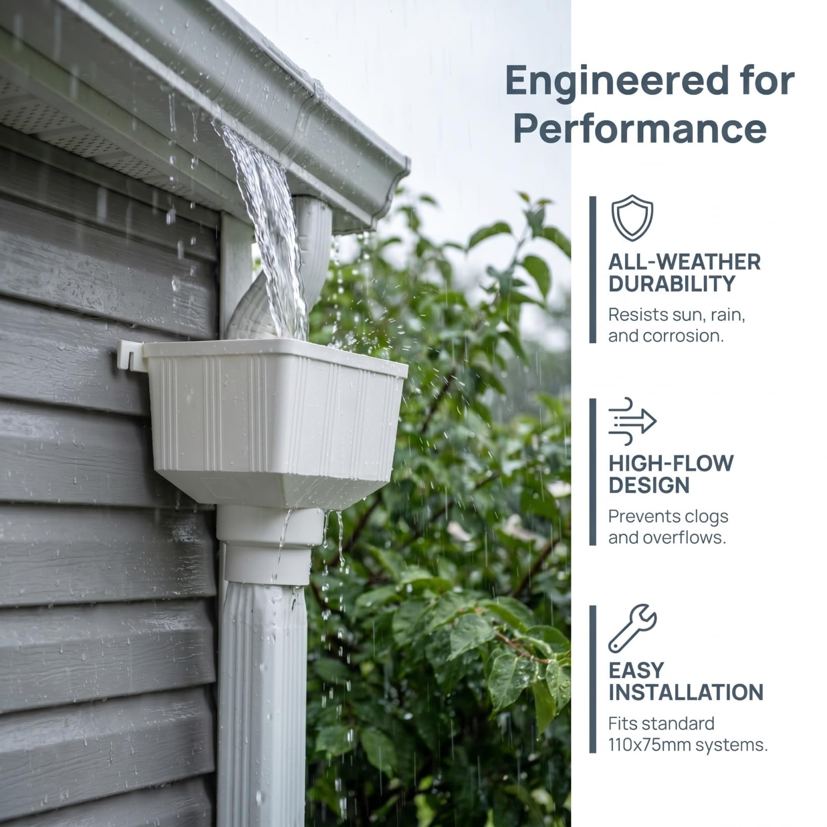 HOMSFOU Scarico Grondaia Downpipe Adattatore Universale Adattatore Paesaggio Deviatore Acqua Piovana Grande Imbuto Outdoor Acqua Piovana Grondaia Tamburo Drenaggio Olio Adaptador Bianco PVC Beccuccio