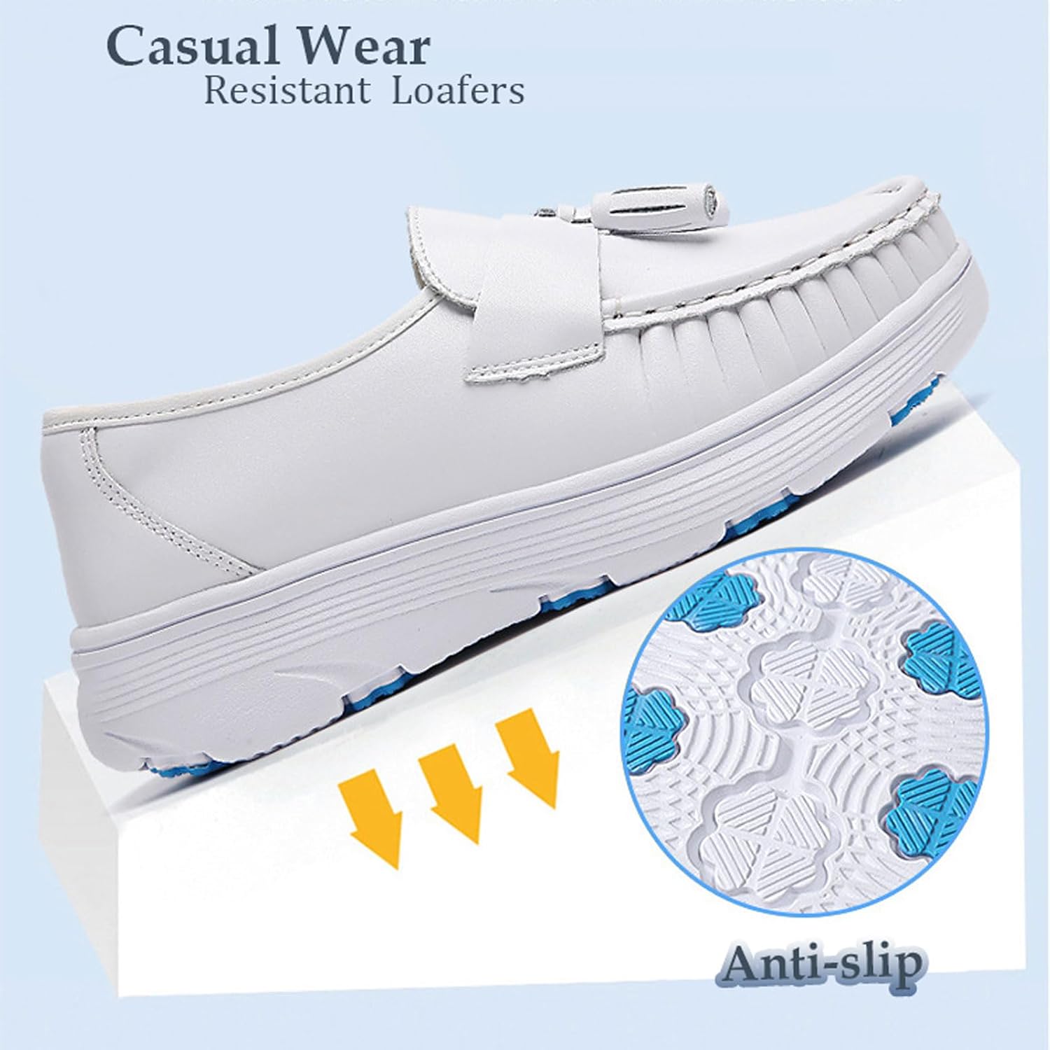 Women's Handmade Leather Platform Nurse Shoes with Arch Support Fashion Tassel Casual Round Toe Resistant Comfort Slip On Work Loafers Casual Walking Moccasin Boat Shoes