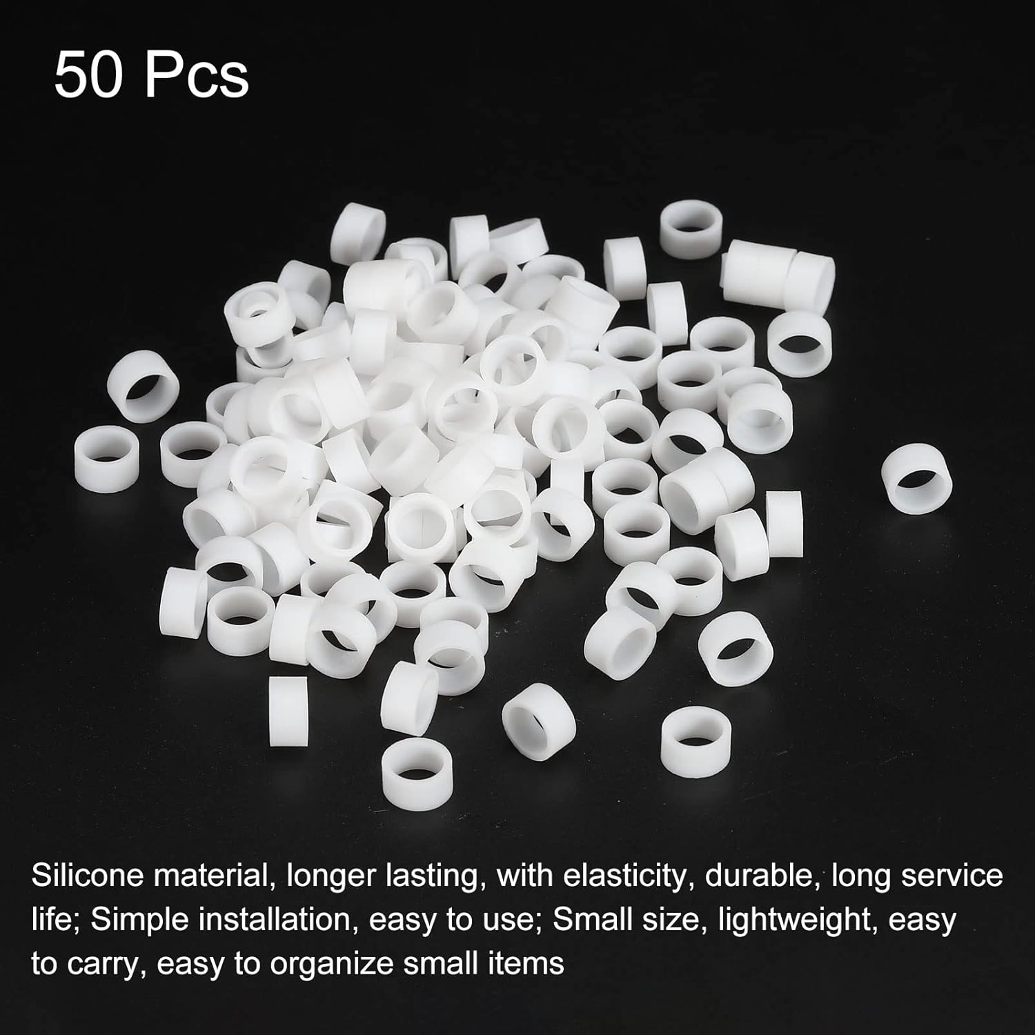 PATIKIL Silicone Rubber Bands Cable Ties 50pcs Non-slip 3/8" Flat White for Cord Wrapping, Bag Wraps, Art
