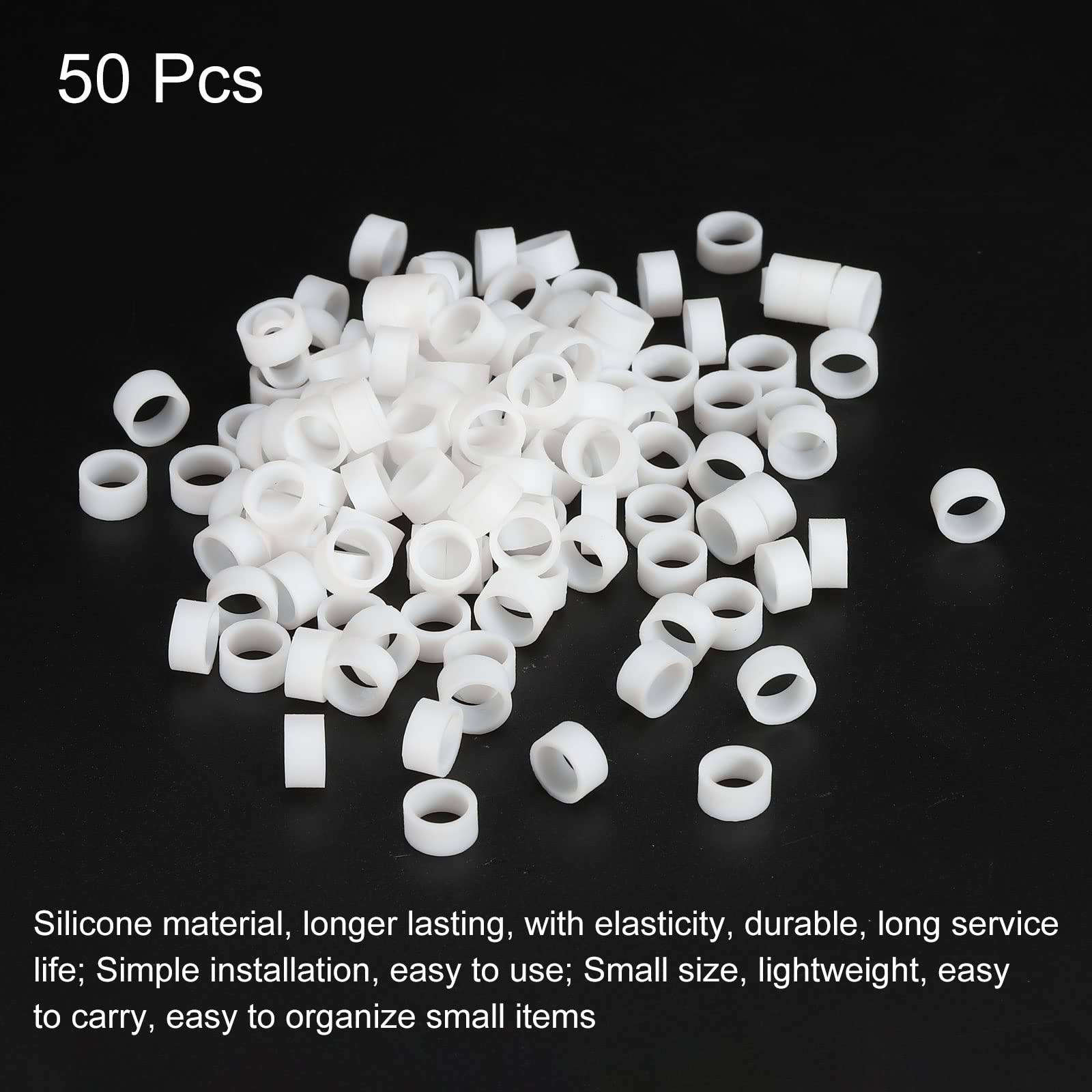 200 Élastiques Silicone Plat Noir - 12,56 Mm - Pour Organiser Câbles, Papiers, Livres - Antidérapant