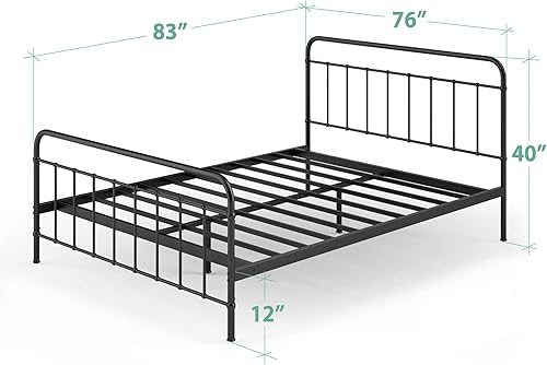 Miniatura 62 de Zinus Florence - Base de cama con plataforma de metal, base de colchón, no necesita somier, fácil montaje, blanco, tamaño matrimonial. Blanco,Negro