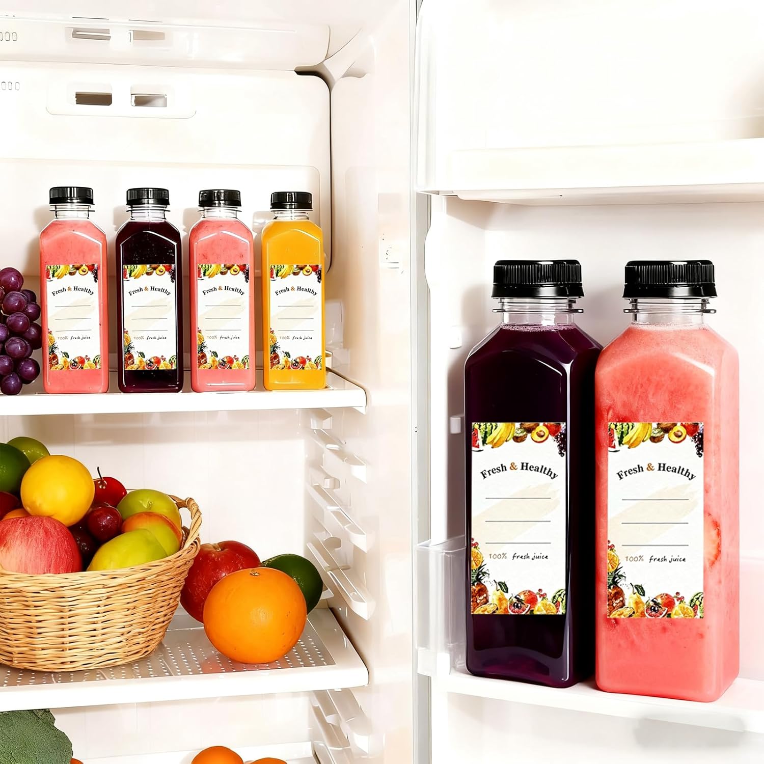 150 Pack 16 Oz Juice Bottles with Caps, Reusable Clear Food Grade PET Plastic Bottles for Juice, Iced Coffee, Smoothies, Milk & Beverages - Image 7