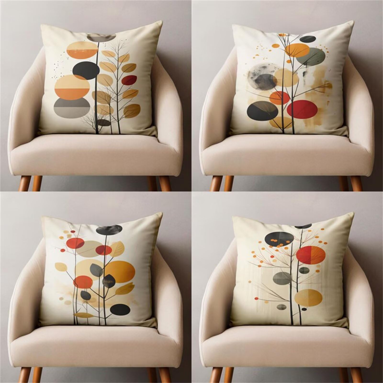 Heaen Outdoor Cushions Covers Waterproof 55x55 cm Set of 4 Square Linen Pillow Cases Minimalist Leaves Decorative Dushions for Sofa Porch Patio Home Decor