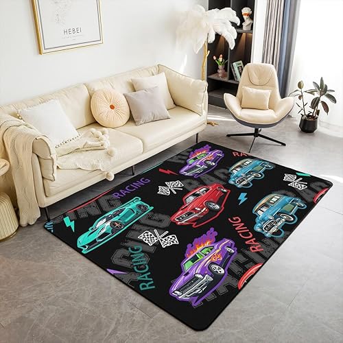 Cyberpunk - Alfombra de área para niños, de 5 x 7 pies, con colores intensos, para interiores, decoración de dormitorio, alfombra negra decorativa