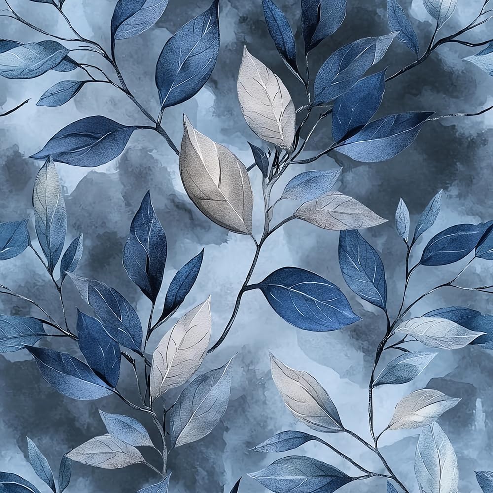 REDAMANCY 17.7"x236" Watercolor Navy Blue Leaf Aesthetic Peel and Stick Wallpaper Modern Cute Wall Paper Stick on Contact Paper Easy Peel Off for Bedroom nightstand Drawer Renter Friendly