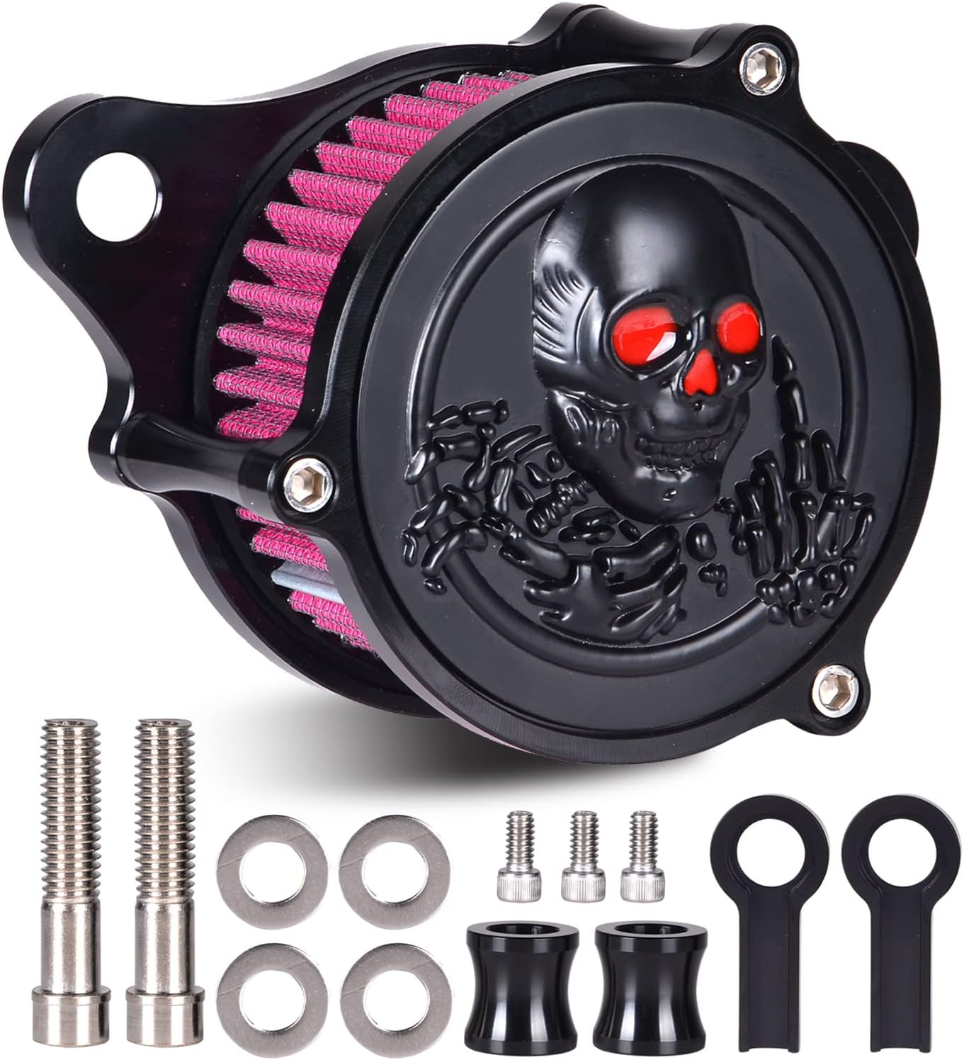 Goldfire Air Cleaner Filters Washable CNC Motorcycle Air Cleaner Intake Filter System Kit Fits for Harley Sportster Iron 883 Dark Custom XL883 1200 2004-2015 Accessories (3D Skeleton Skull)