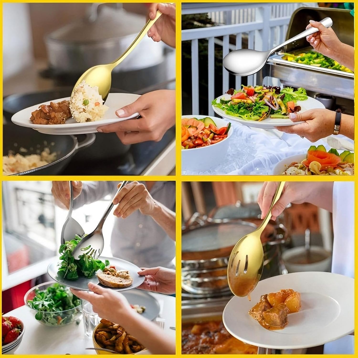 Large Serving Spoons Stainless Steel, Gold 4-Piece Buffet Set