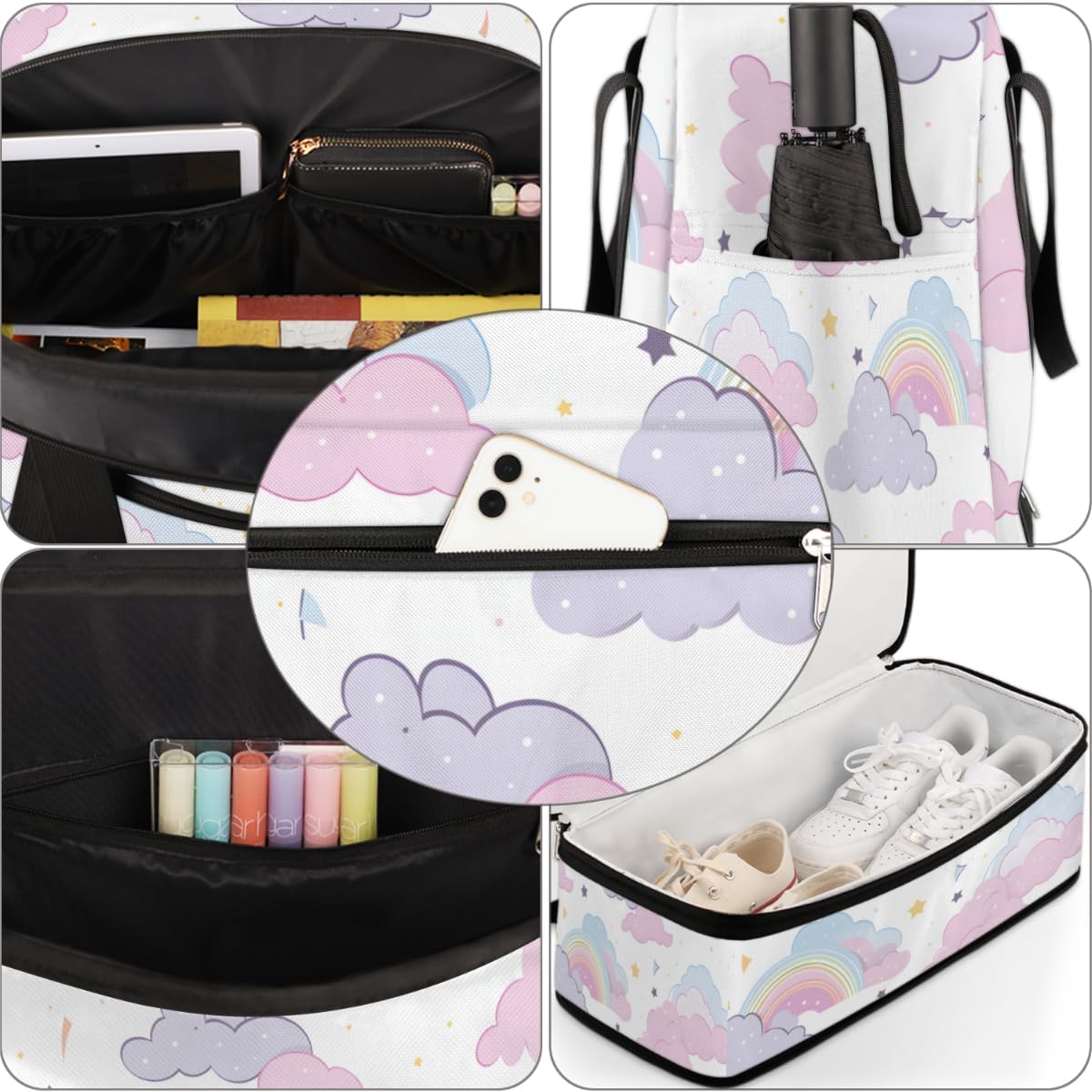 QsirBC Sky Theme Decor Gym Bag for Women Duffle Tote with Shoes Compartment Men Weekender Duffel for Dance Travel Sports Swimming Overnight