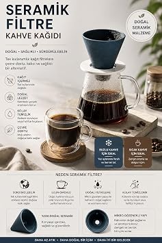 Premium SINIRSIZ KULLANIM Seramik Kahve Filtresi Filtre Kahve Kağıdı V60 Yerine Yeniden Kullanılabilir Kahve Filtresi, Kahve Filtre Kağıdı Alternatifi, Filtre Kağıdı Gerektirmez, Kahve Filtre, Gri