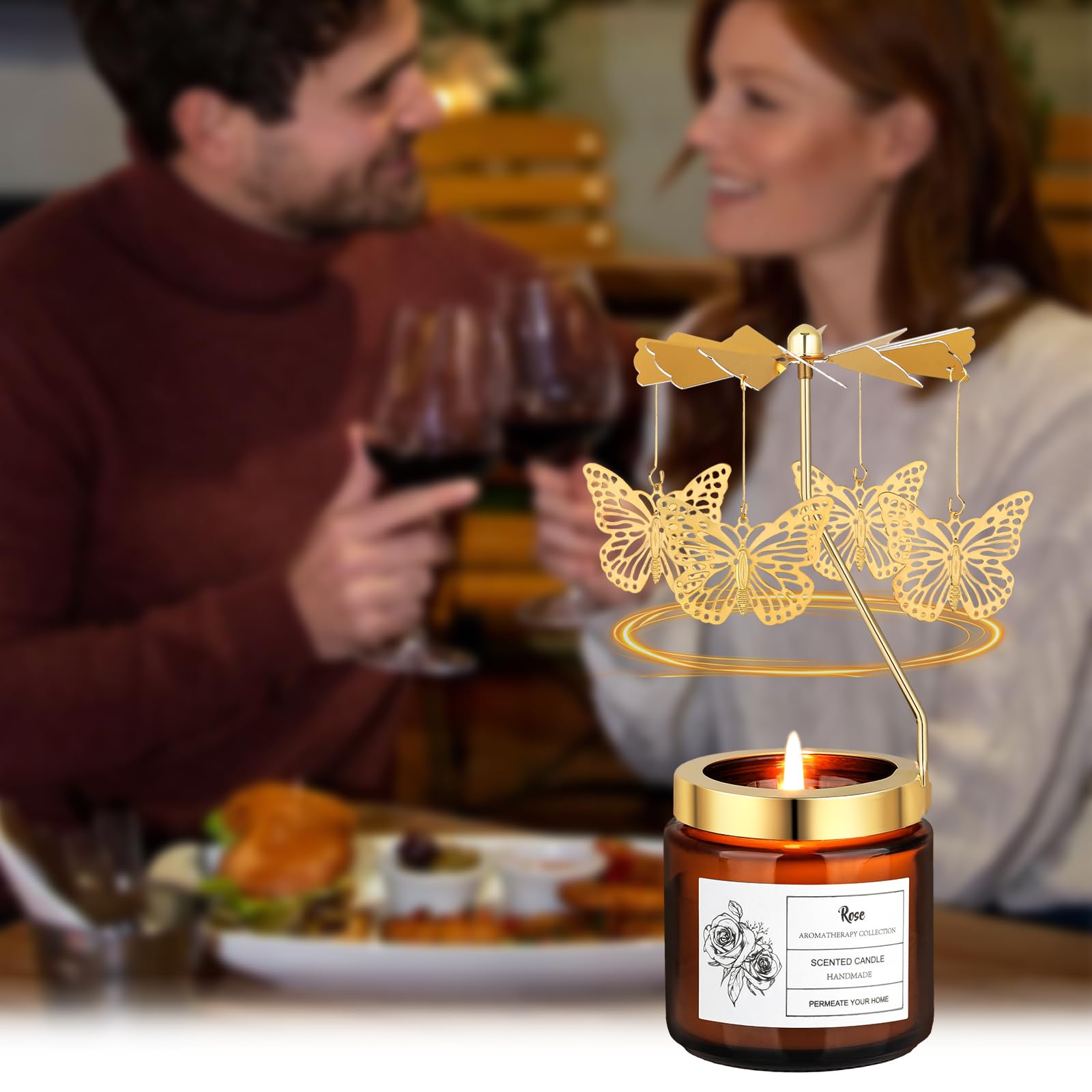 Vela aromática giratoria de rosa, regalos de mariposa para mujeres, mamá, esposa, aniversario, día de San Valentín, Navidad, regalo de cumpleaños único para hermana, novia con caja de regalo