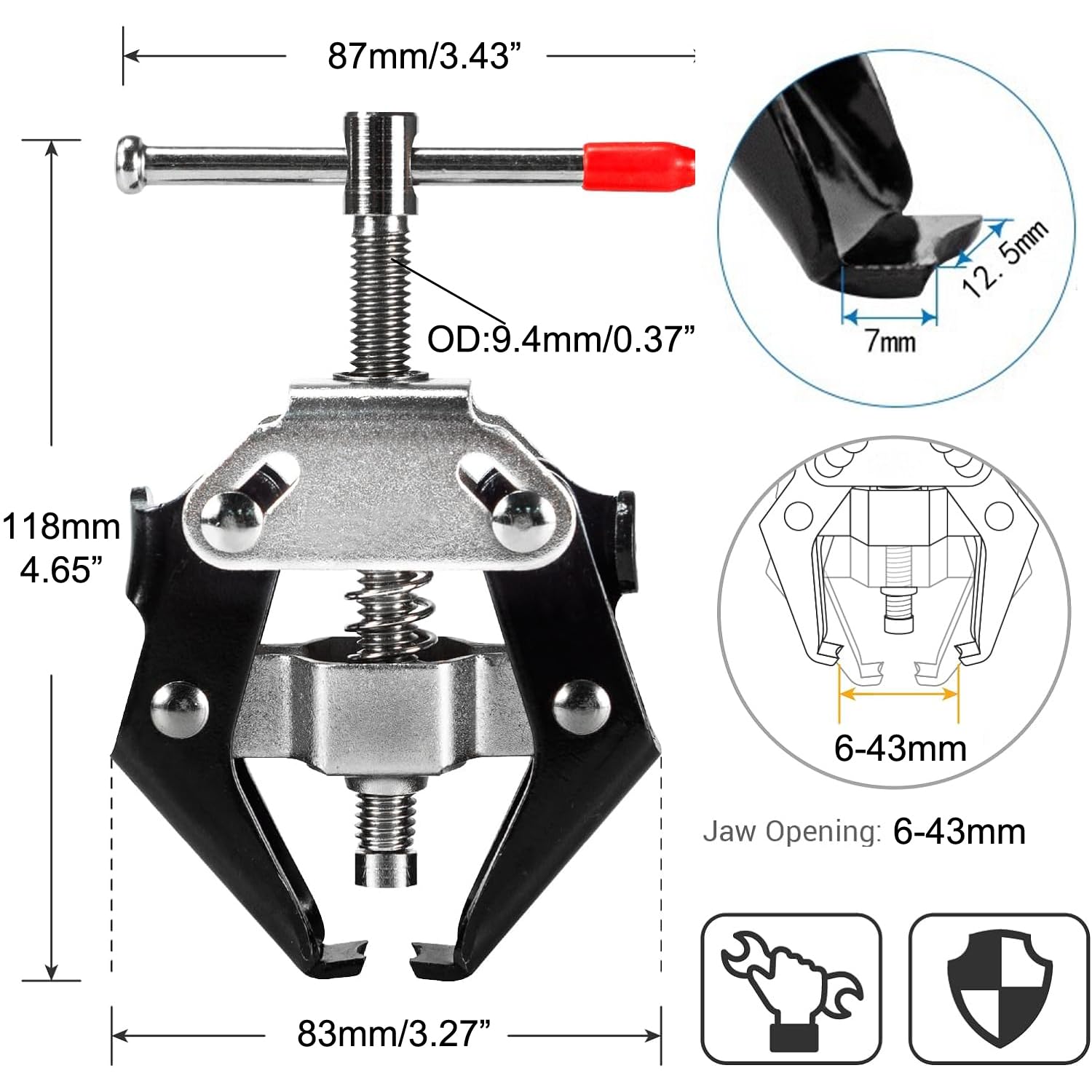 Greluma 1 Pezzo Terminale della Batteria da 6-43 mm ed estrattore del Braccio del tergicristallo, Strumento di rimozione del Braccio del tergicristallo