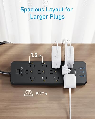 Miniatura 6 de Anker Regleta de alimentación con 3 puertos USB, protector de sobretensiones (2100J-10 pies), 12 salidas con 2 puertos USB A y 1 puerto USB C,