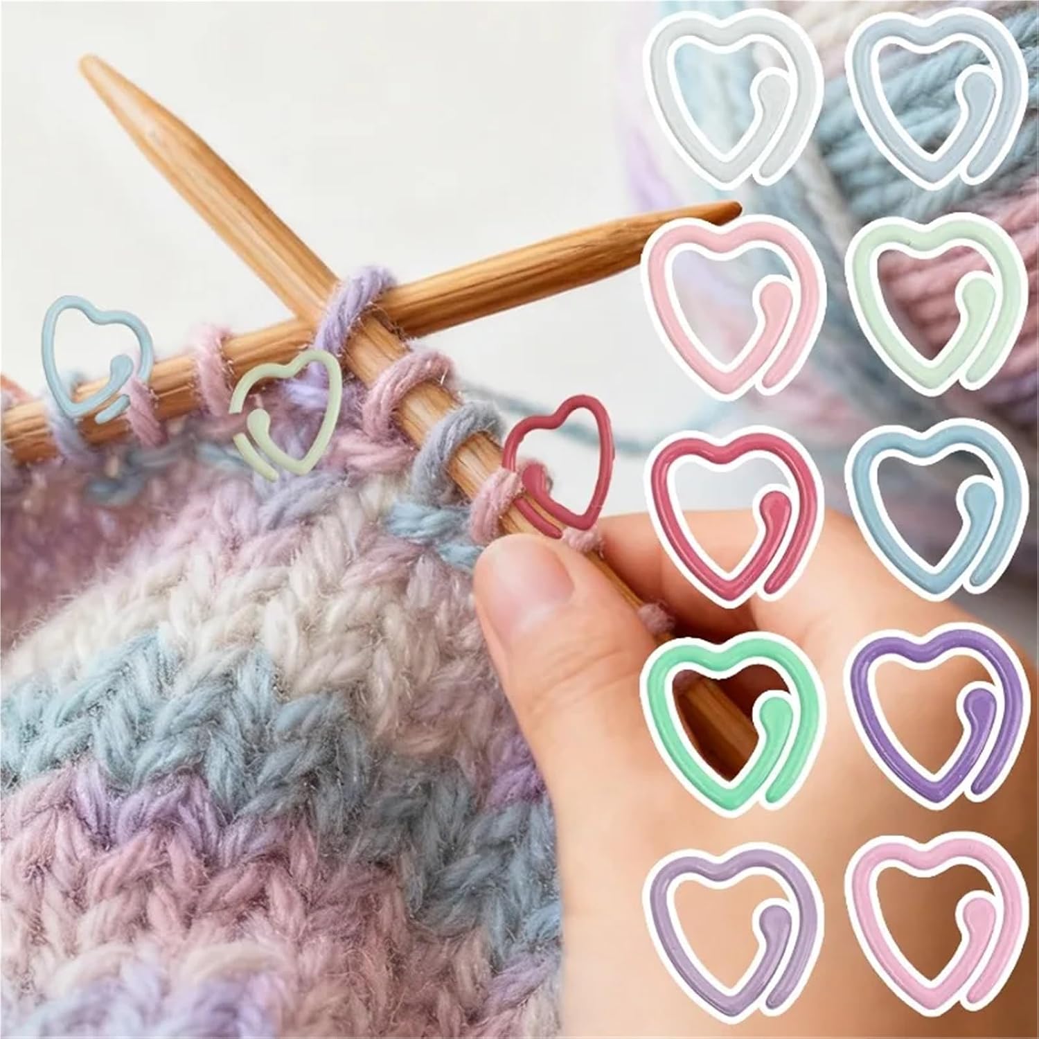 Stitch Markers 50x Colorful Heart Shaped Opening Knitting Crochet Locking Stitch Markers Metal Stiching Rings Sewing Tool Accessories