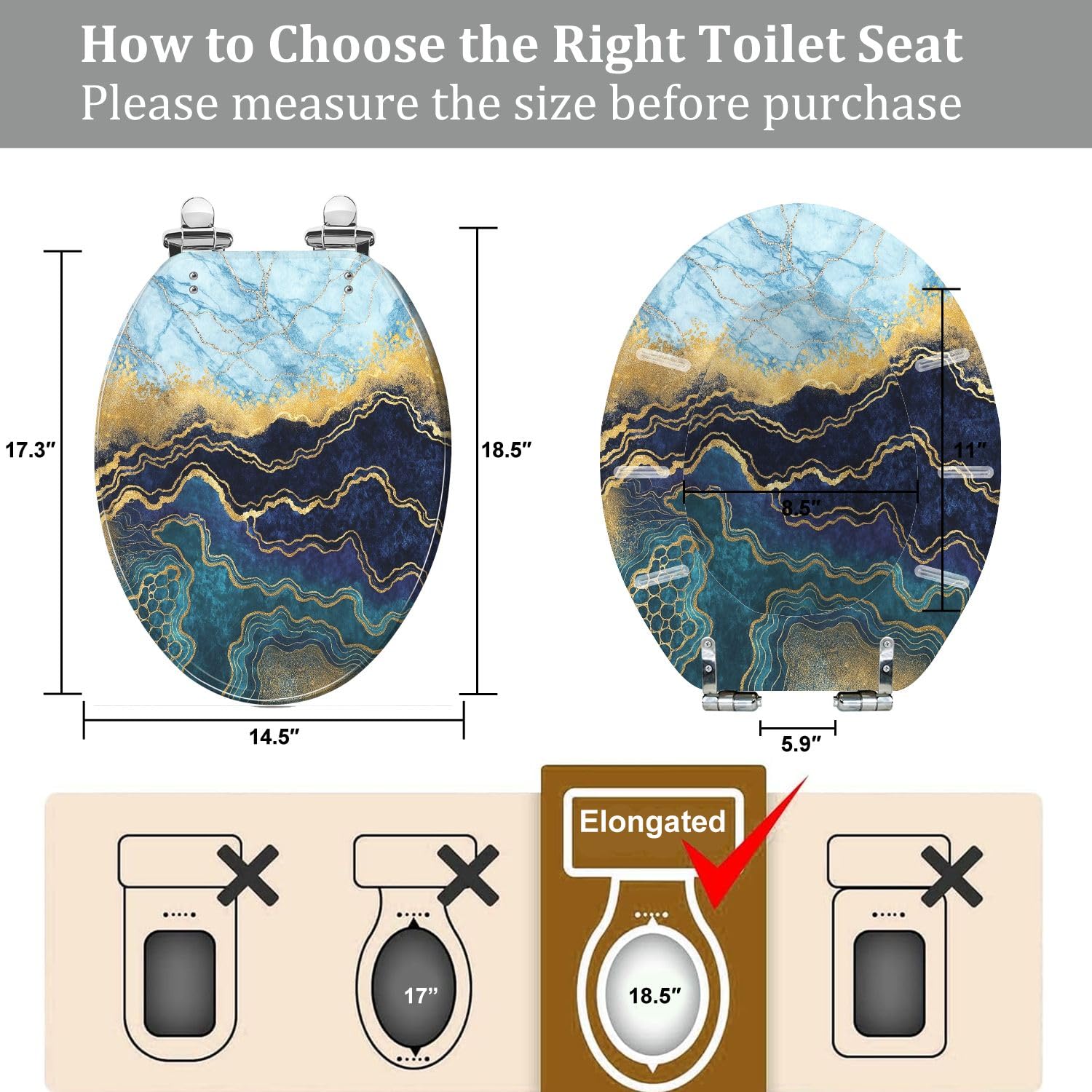 Asiento de inodoro genérico alargado de resina con cierre suave para baño.