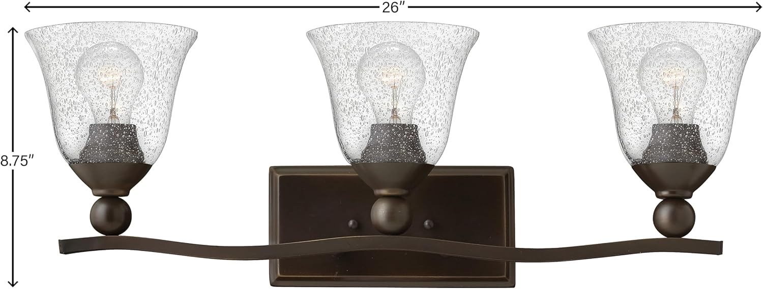 Hinkley Bolla Collection Transitional Three Light Bathroom Vanity Fixture, Olde Bronze with Clear Seedy Glass