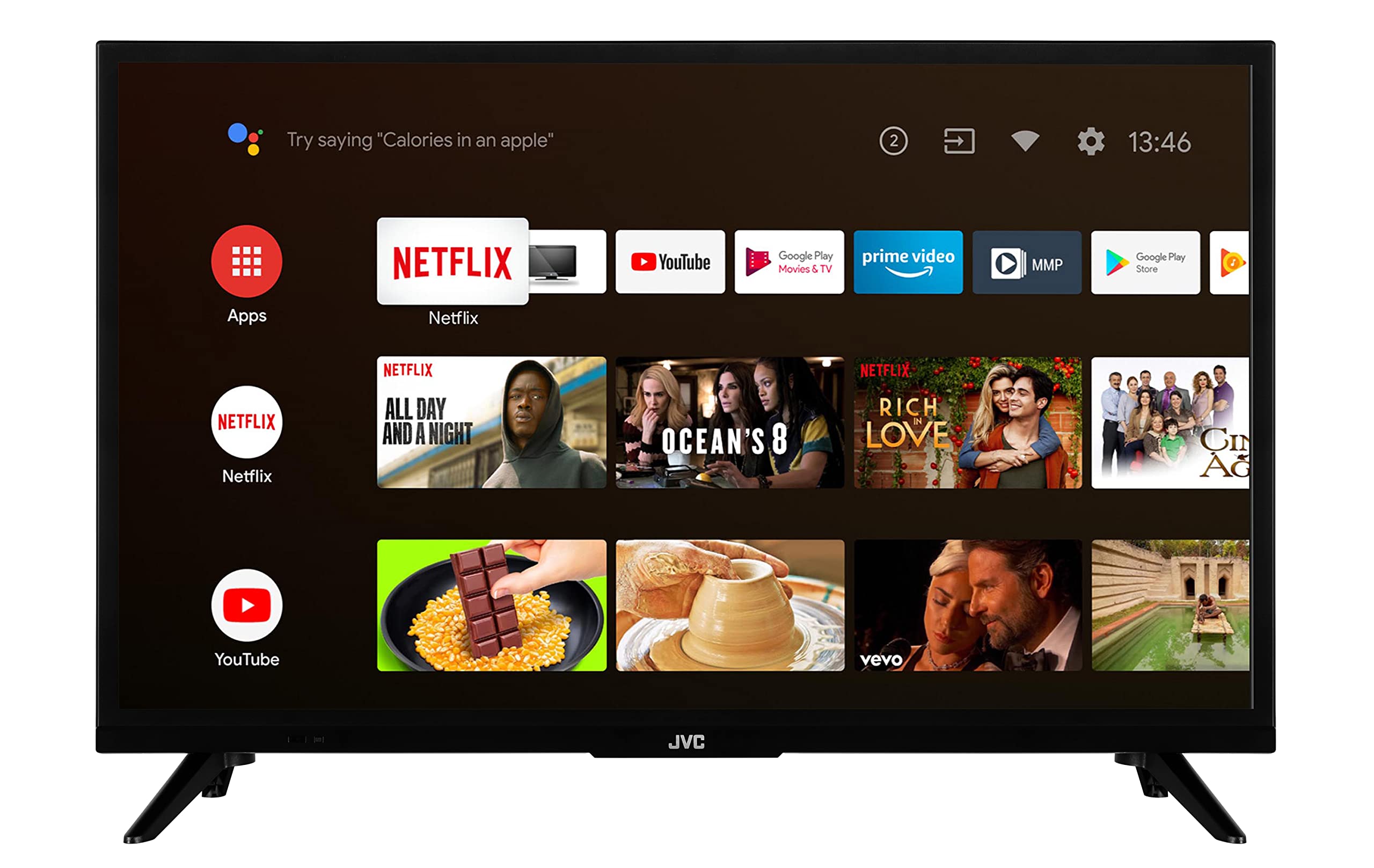 JVC LT-24VAH3255 TV/Android TV de 24 pulgadas (listo para HD, HDR, sintonizador triple, Smart TV, Bluetooth) [2023], negro