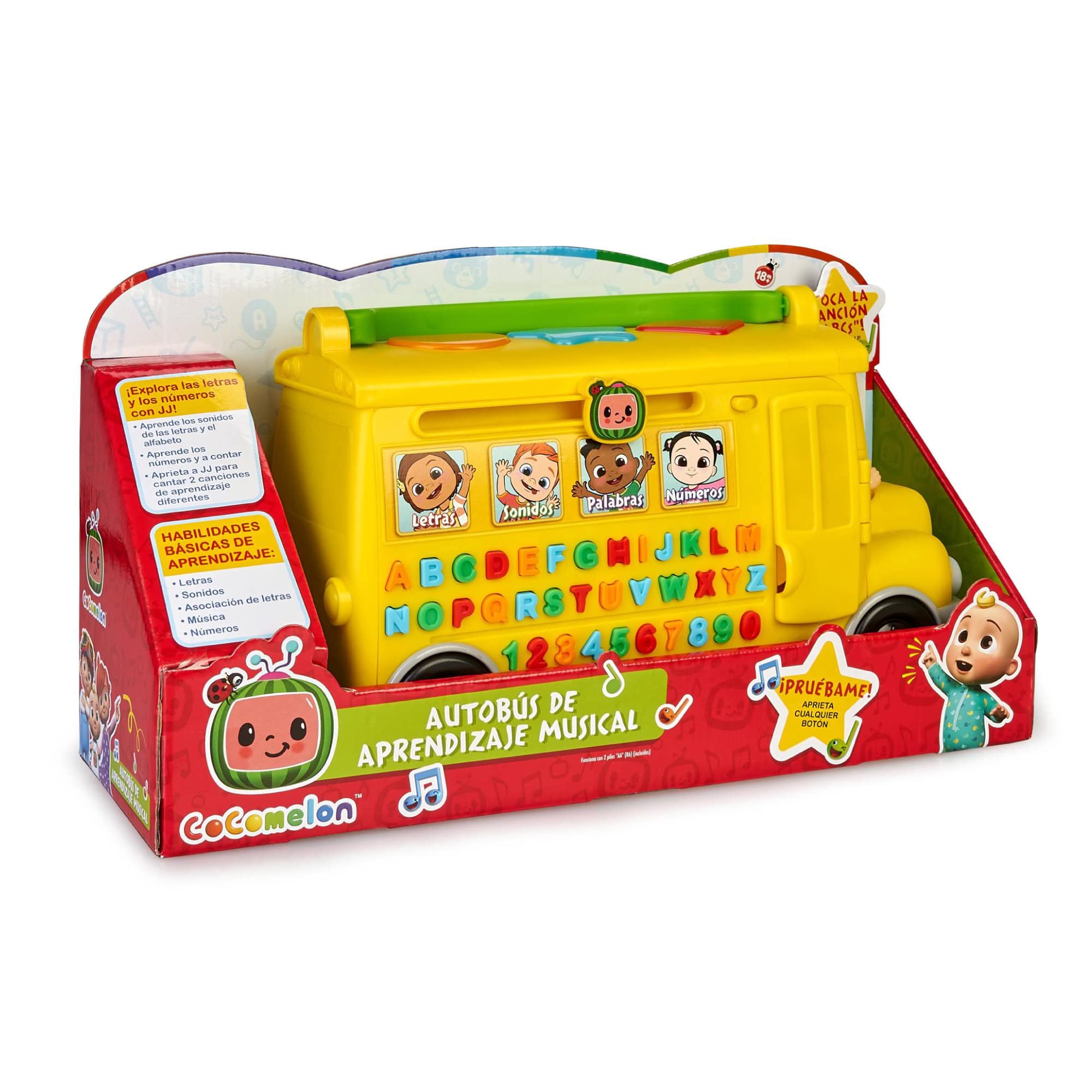 CoComelon - Learning Bus, autobús Amarillo de Juguete con Luces, música y Sonidos para Aprender Las Letras y los números, Set de Juego Infantil de Aprendizaje, para preescolares, Famosa (CCM08102)