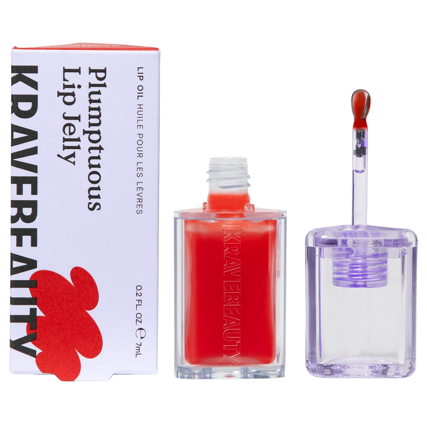 KraveBeauty Plumptuous Lip Jelly 0.24 fl oz, Antioxidant-rich Lip Oil with a Sheer & Buildable Tint, Non Sticky Formula For Fuller Looking Lips, Vegan & Cruelty Free, Iced Persimmon