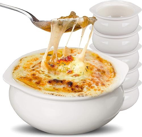 Stock Your Home Sopa de cebolla francesa blanca (6 unidades)  Tazones de sopa de cebolla francesa de 12 onzas  Cuencos de sopa de porcelana de