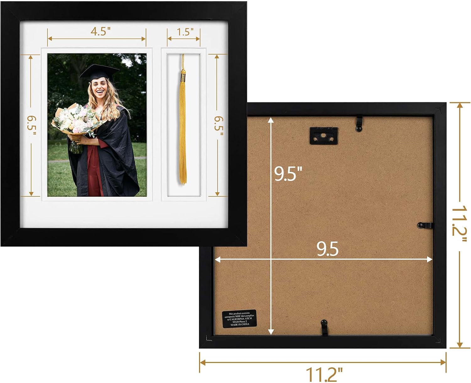 Golden State Art 10x10 Graduation Frame with Real Glass - Fits 5x7 Photo & Tassel - Double Mat (White Over White) Signature Collection - Diploma Frame with Tassel Holder for Wall Display - 2 Pack