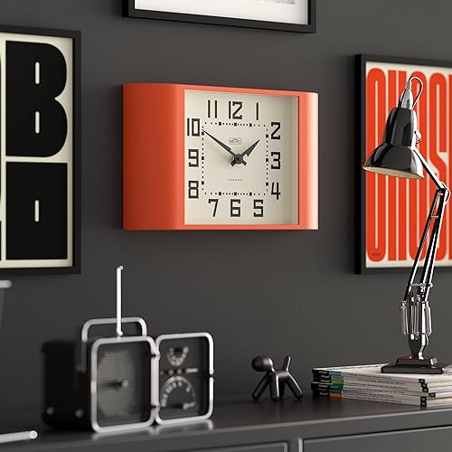 Miniatura 5 de NEWGATE Reloj Metro Pared Retro 16.5 pulgadas de ancho Naranja Estilo de mediados de siglo para cocina, sala de estar u oficina