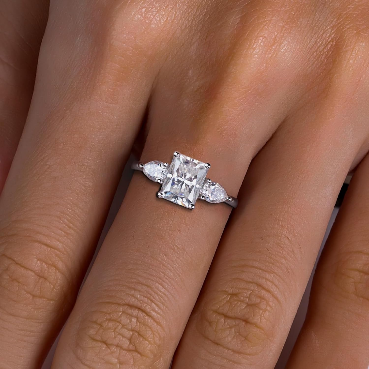 AnuClub Emerald/Radiant Cut Moissanite Engagement Rings 3CT Center Stone D Color VVS1 925 Sterling Silver Pear Cut Side Stone Wedding Promise Anniversary Ring for Women With Certificate - Image 5