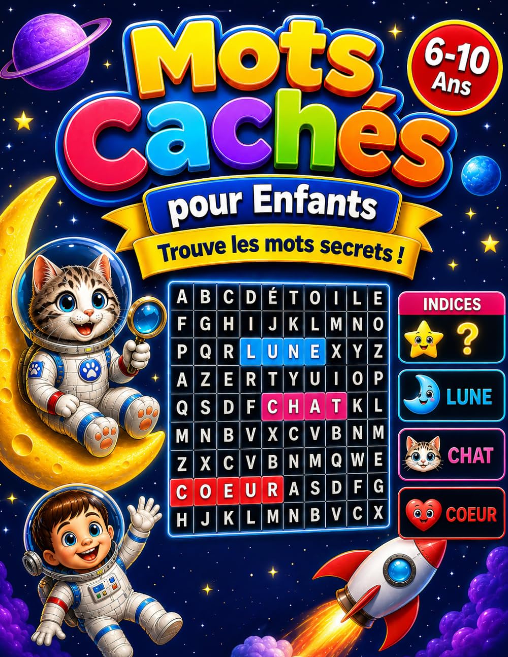 Mots Cachés pour Enfants: Cherche, Trouve et Colorie | Jeu Éducatif | 6–10 Ans