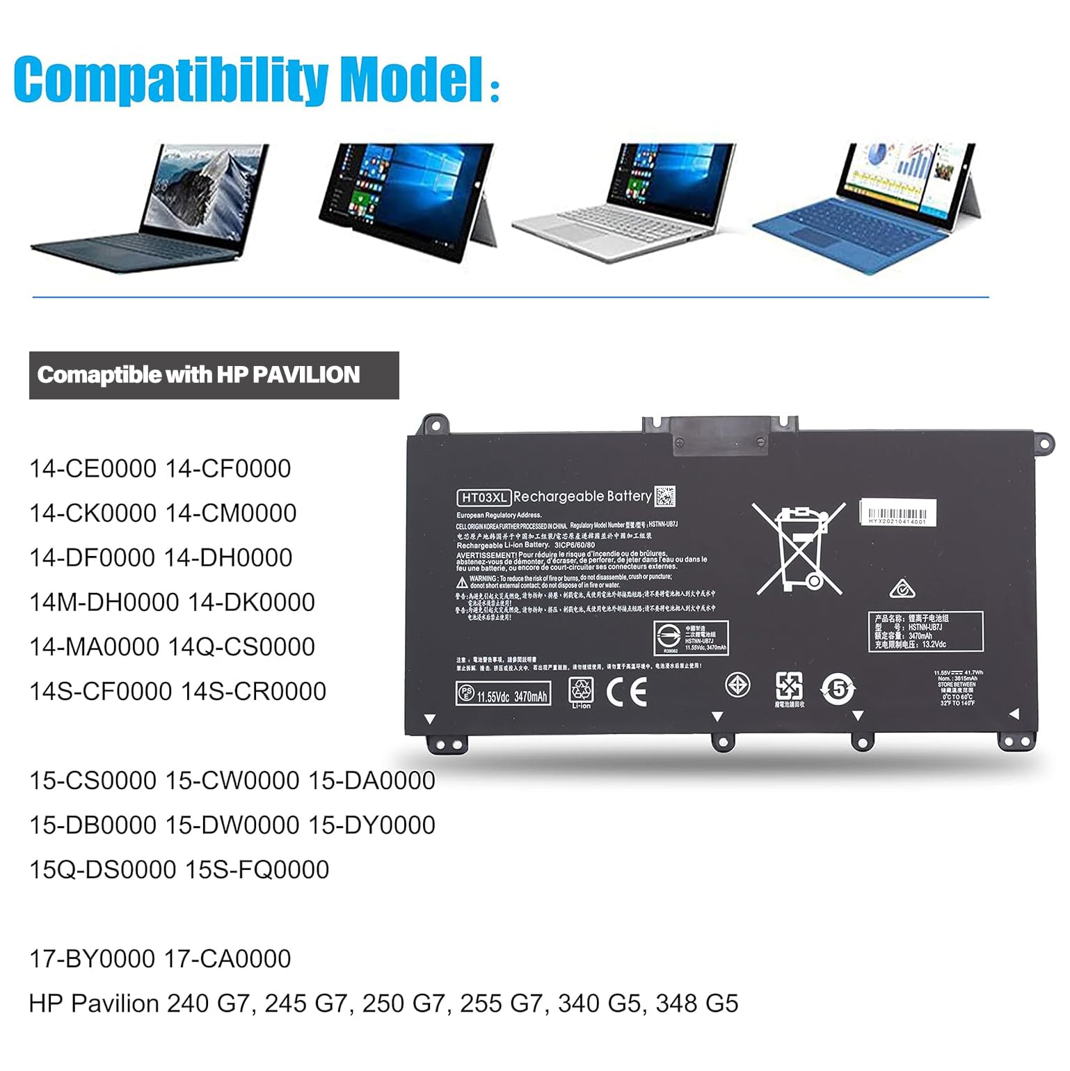 Amazon.com: HT03XL Battery for HP Pavilion 14 14-CE 14-CF 14-CM