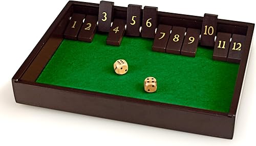 Miniatura 2 de STERLING Juegos de madera Shut The Box Juego de 12 números con tapa de diseño de decoración del hogar y superficie rodante de fieltro, color marrón