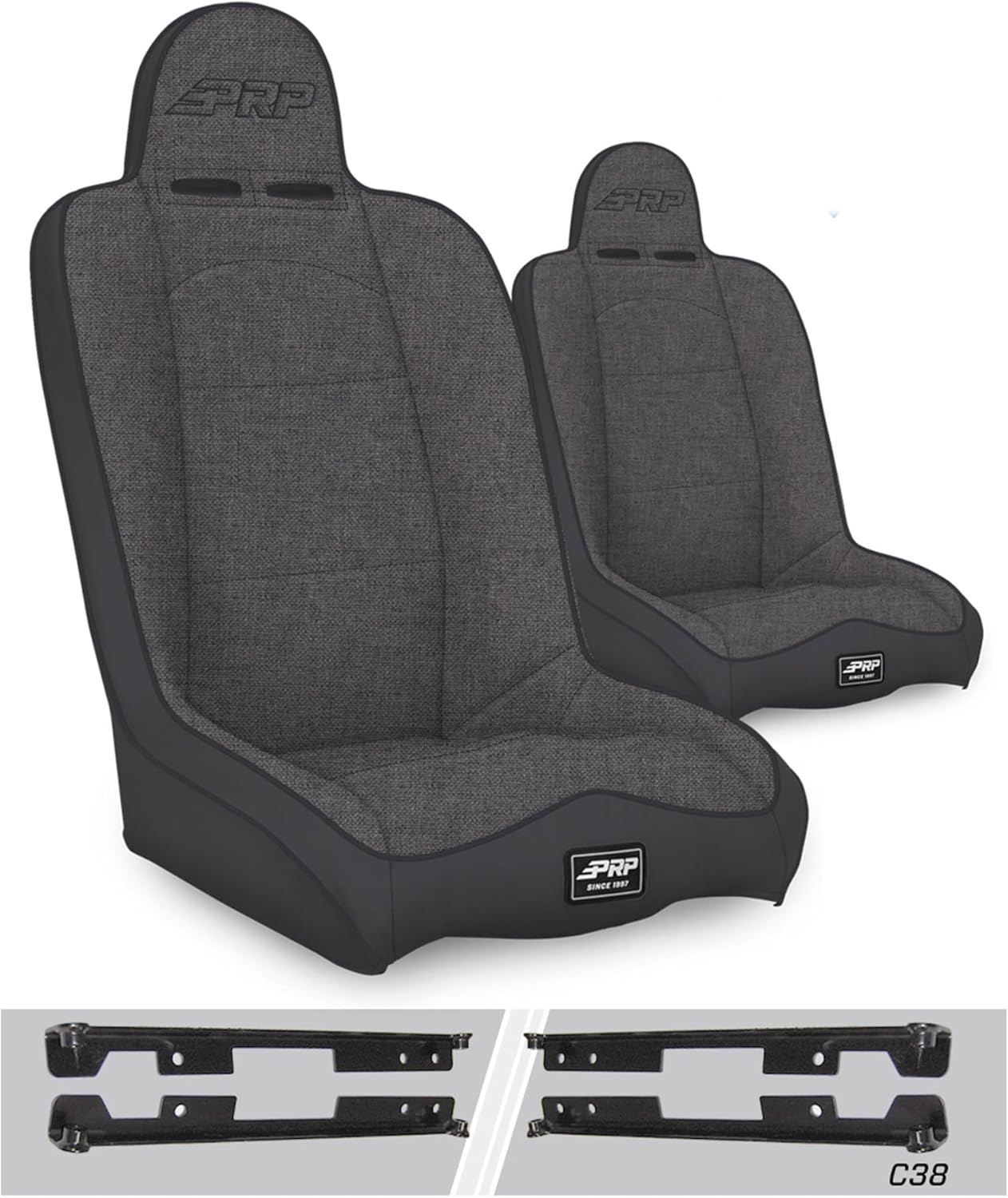 PRP Seats Daily Driver High Back Suspension Seats with Adapter Mounts for 1995-2001 Cherokee XJ - 5" Containment, Dual Density Foam, Off-Road Comfort and Support - Fits OEM Sliders (Pair; Black)
