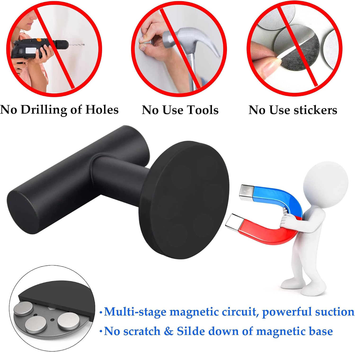 ULIBERMAGNET 4 Pack Strong Magnetic Coat Hooks,Heavy Duty Rubber Coated Magnets Hook for Metal,Door,Grill,Refrigerator, Locker,Neodymium Magnet Hook for Towel,Coat,Bag,Umbrella image 4