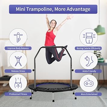 ZENOVA 40 Mini Trampoline, Rebounder Trampoline for Adults Fitness Trampoline with Adjustable Bar Rebounder Trampoline Indoor Jumping Workouts