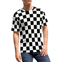 Mens T-Shirt Novelty Casual Graphic Short Sleeve Tees Tops - Black White Race Checkered Flag Pattern